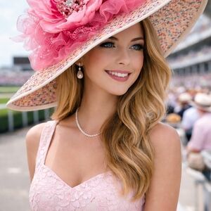 Blushing Magnolia Kentucky Derby Hat with Ivory Plume. Crystal Center. Ooak